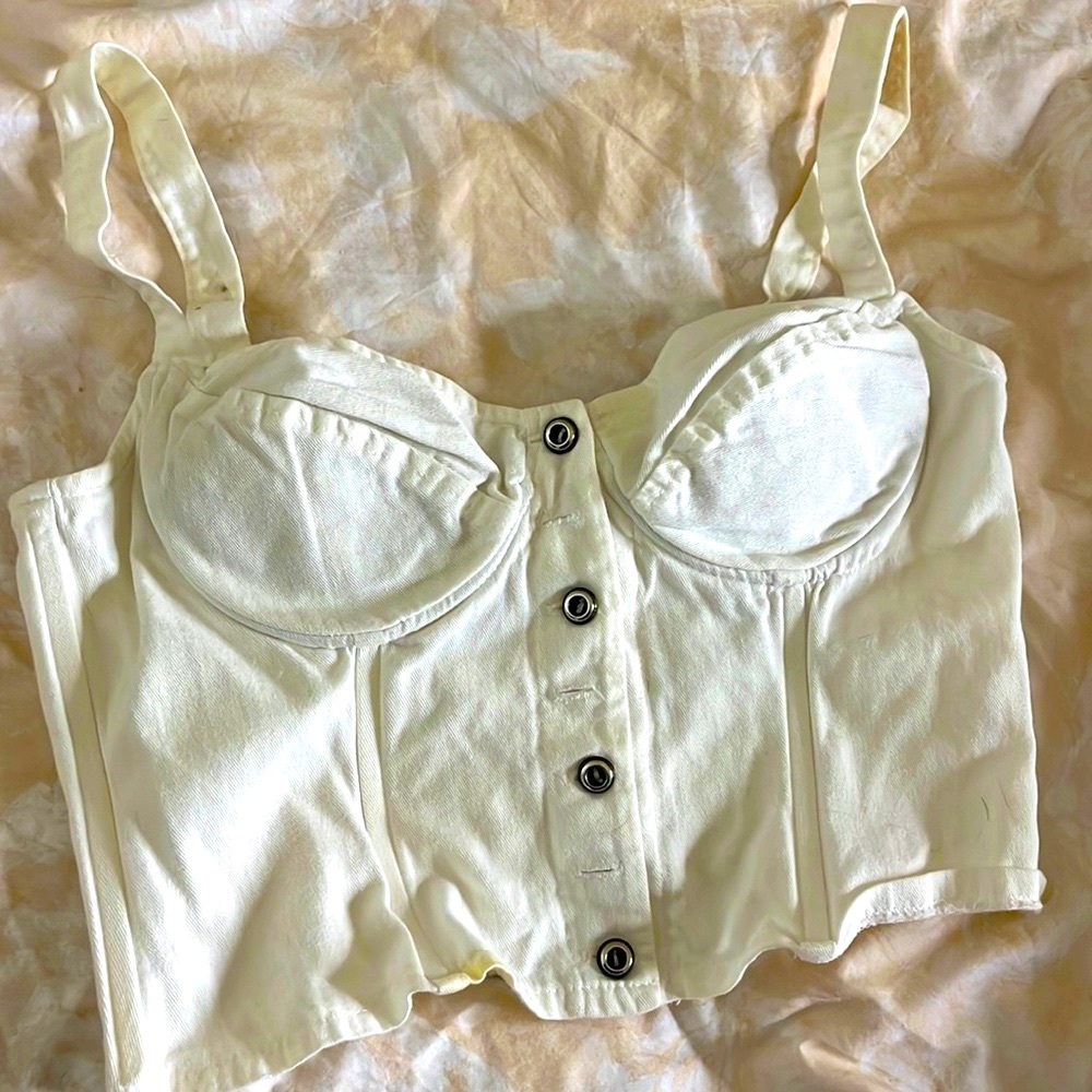 White denim bustier crop top